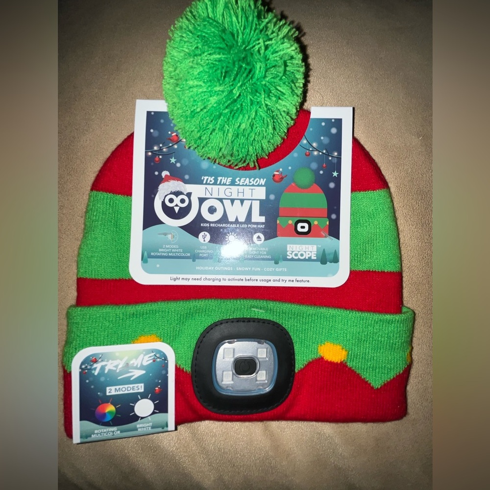 Kids Night Owl LED Knit Pom Beanie